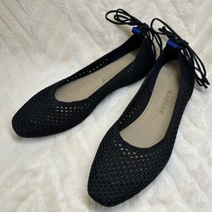 Rothy’s noir mesh square wrap ballet flat with ankle ties, size 9.5, black.